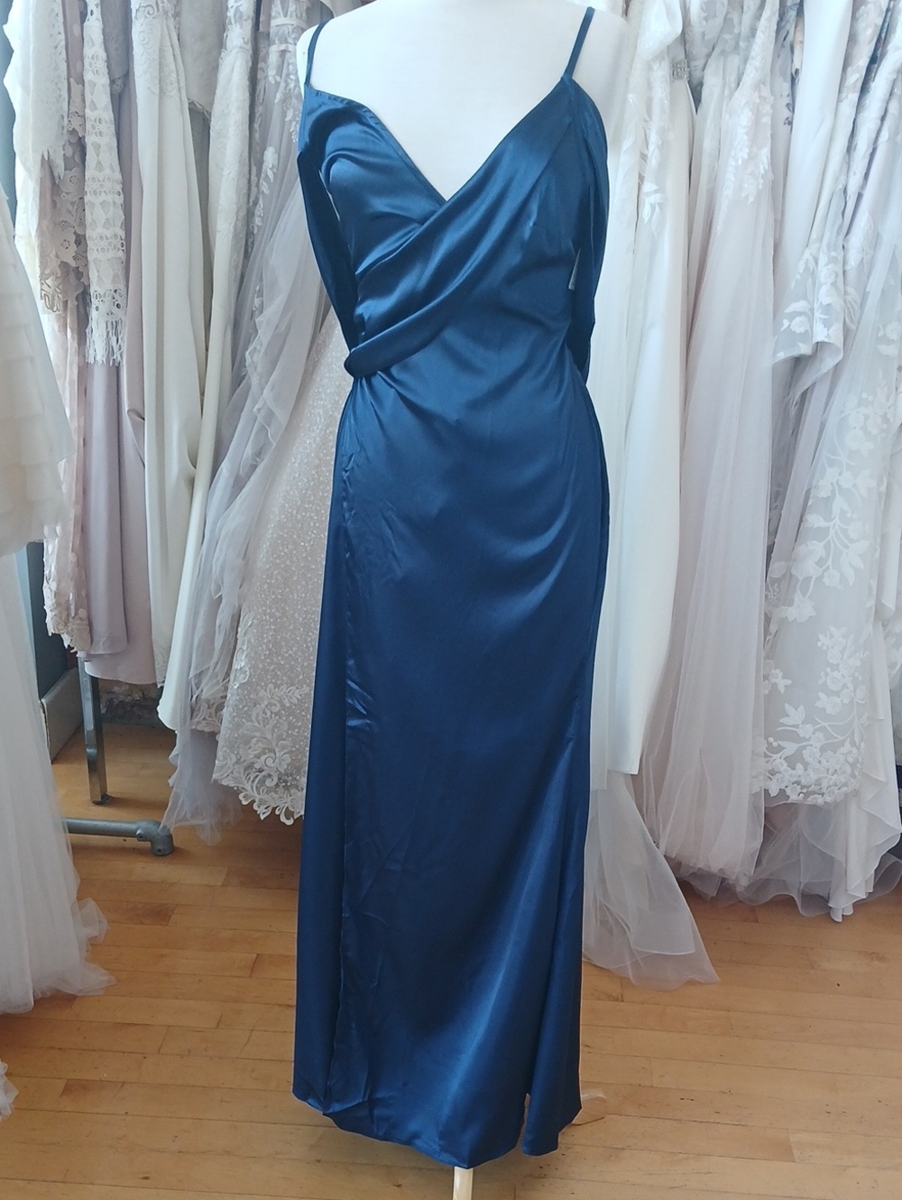 Satin Slip Maxi Dress in Deep Blue